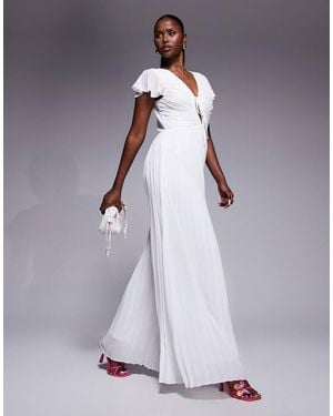 TFNC London Pleated Wide Leg Jumpsuit With Keyhole Detail - Purple