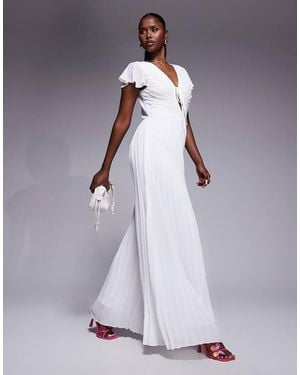 TFNC London Pleated Wide Leg Jumpsuit With Keyhole Detail - Purple