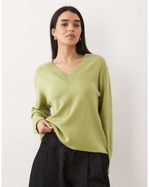 Mango Knitted V Neck Jumper - Green