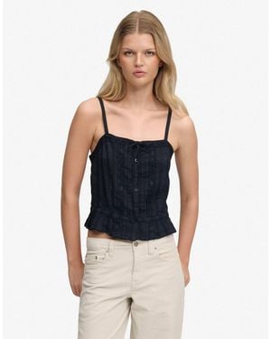 Superdry – camisole-oberteil aus spitze - Schwarz