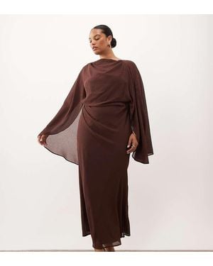 ASOS Asos Design Curve Kimono Sleeve Cape Detail Draped Midaxi Dress With Open Back - Brown