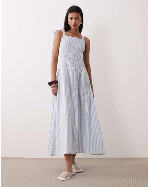 esmé studios Esmee Tie Strap Shirred Maxi Beach Dress - Blue