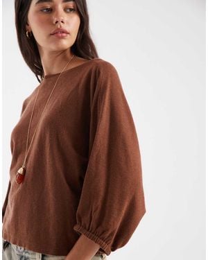 ASOS Knitted Oversized Jumper With Blouson Sleeves - Brown