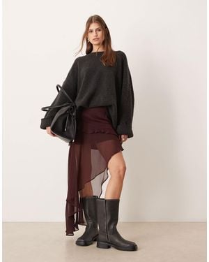 ASOS Asos Desgin Asymmetric Ruffle Skirt - Brown