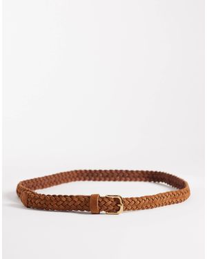 Vero Moda Suede Plaited Belt With Gold Buckle - Brown