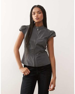 Collusion Fitted High Neck Zip Shirt - Black