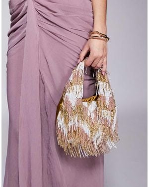 True Decadence Bead Embellished Tassel Shoulder Bag - Purple