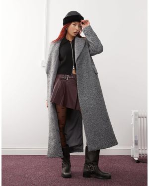 Monki – langer zweireihiger mantel aus strukturiertem material - Grau