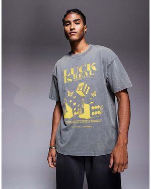 Good For Nothing Camiseta Lavado Extragrande Con Estampado "Luck" De - Gris