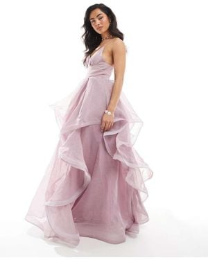 True Decadence V-Neck Ruffle Skirt Maxi Dress - Pink
