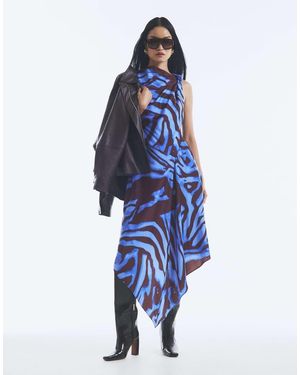 River Island Satin Zebra Print Midi Dress - Blue