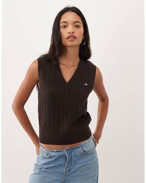 GANT Cable Knit Vest - Black