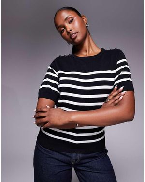 River Island Camiseta A Rayas Con Cuello Redondo De Punto De - Azul