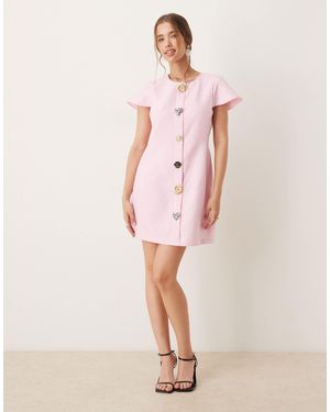 Sister Jane Dream Jewelled Button Jacquard Mini Dress - Pink
