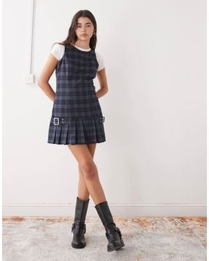 The Ragged Priest Pleated Kilt Mini Dress With Dropped Waist - Blue