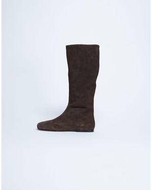 TOPSHOP Botas Por La Rodilla Marrón Planas De Ante Auténtico Tess De - Blanco