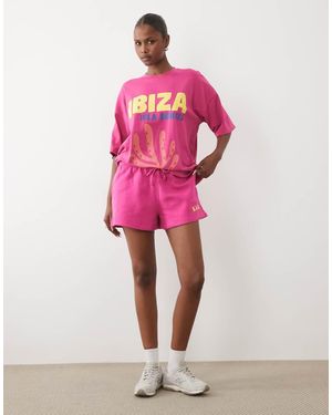 Kaiia Cotton Rich Embroidered Logo Mini Sweat Shorts - Pink