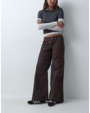 Hollister Low Rise Wide Leg Utility Detail Trousers - Grey