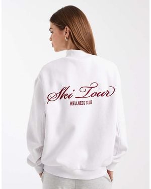 Cotton On Plush Mock Neck Sweatshirt With Ski Tour Graphic - White