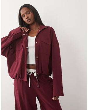 Kaiia Exclusive Funnel Neck Pocket Detail toggle Waist Tactical Bomber Jacket - Red