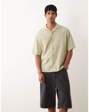 ASOS Oversized Shirt With Linen And Floral Print - Natural