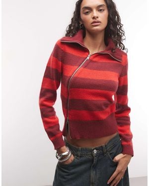 Collusion Asymmetrischer strickpullover mit durchgehendem reißverschluss - Rot