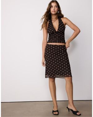 Stradivarius Printed Red Halter Top - Brown