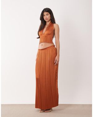 Aria Cove Plisse Frill Waist Detail Maxi Skirt - Orange