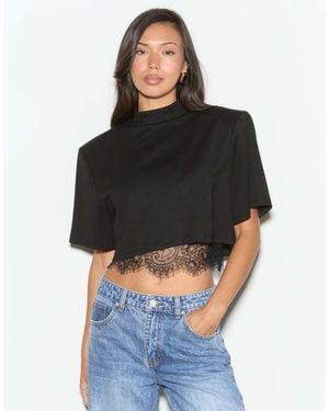 Noughts & Kisses Mimi Shoulder Pad Structured Lace Trim Top - Black