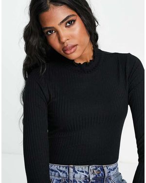 Jdy High Neck Lettuce Edge Top - Black