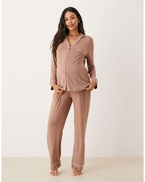 ASOS Asos Design Maternity Long Sleeve Super Soft Pajama Set - Natural