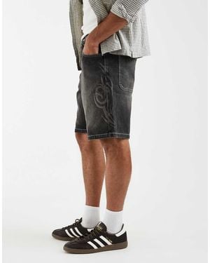 Hollister Y2k baggy Denim Short With Flame Print - Black