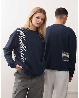 Collusion Felpa Squadrata Con Grafica - Blu