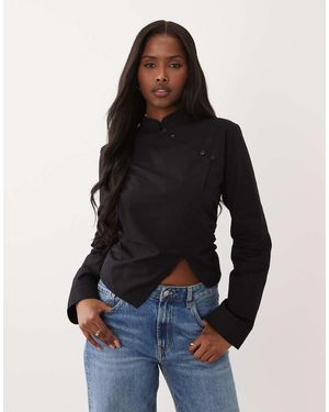 ASOS Mandarin Collar Cinch Fitted Shirt - Black