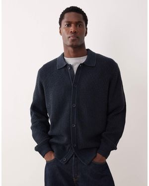 ASOS – gerippte relaxed-fit-strickjacke mit knopfleiste - Blau