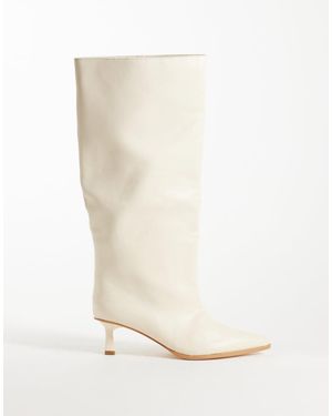 Public Desire Botas Hasta La Rodilla Lola Con Tacón Bajo En Pu Crema-Neutro - Blanco