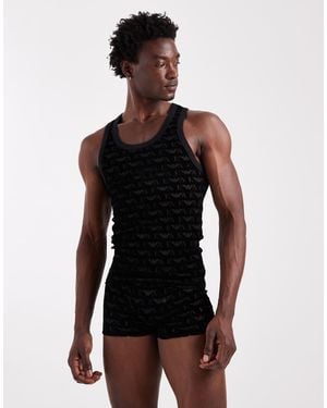 Emporio Armani Velvet Mesh Logo Tank - Black