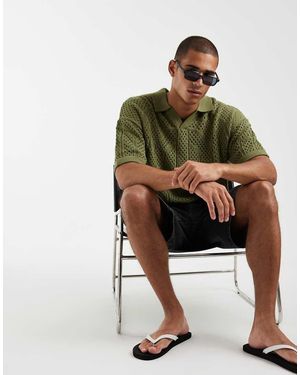 ASOS Oversized Knitted Notch Neck With Mesh Panels - Green