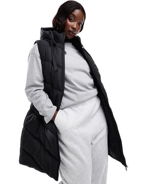 Threadbare Plus – vamp – wattiertes longline-gilet - Schwarz