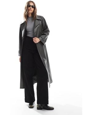 New Look Faux Leather Trench Coat - Black