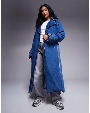 HUGO Garena Oversized Fit Denim Trench Coat - Blue
