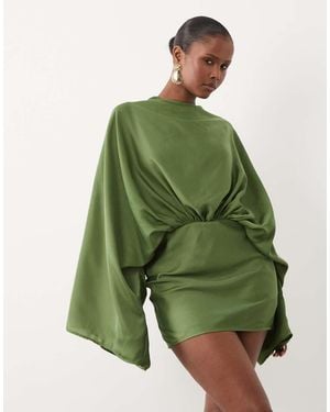 ASOS Mini Jurk Met Capemouwen En Open Rug Met Kwastjes - Groen