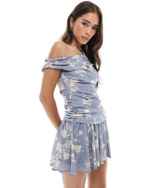 ASOS Fallen Shoulder Flippy Mini Dress - Blue