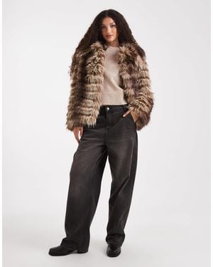 ASOS Patched Stripe Short Faux Fur Jacket - Black