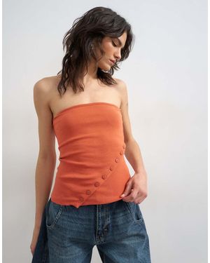 TOPSHOP Bandeau Button Detail Top - Red