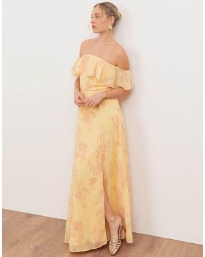 ANAYA Floral Print Bardot Maxi Dress - Natural