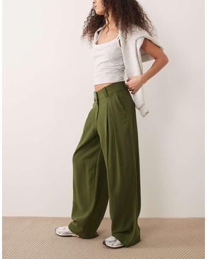 Aware High Waisted Pleat Front Trousers - Green