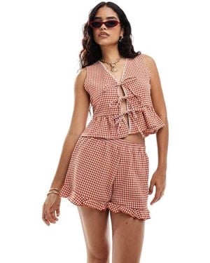 Miss Selfridge Gingham Frill Short - Red