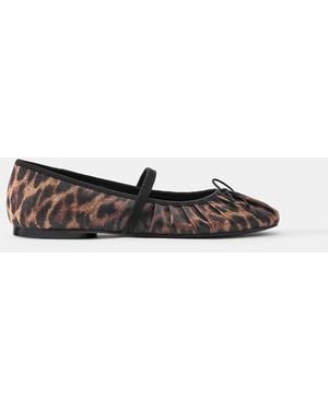 Pull&Bear Leopard Print Ruched Ballet Court Shoes - Multicolour
