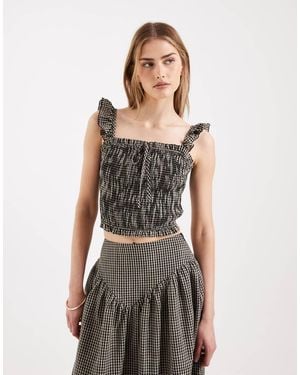 Daisy Street Shirred Cami Top With Ruffle Straps - Multicolour